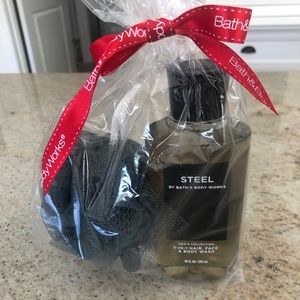 NWT Mens Bath & Body Works Gift Set Hair, Face & Body Wash W/ Body Sponge